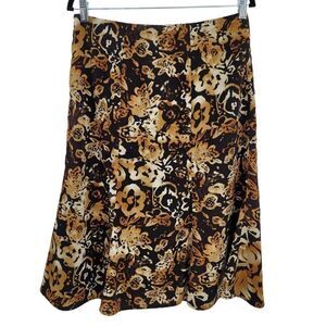 Vintage 90's Jones Wear Skirt Midi Trumpet Ruffle Abstract Burnt Floral Brown 8